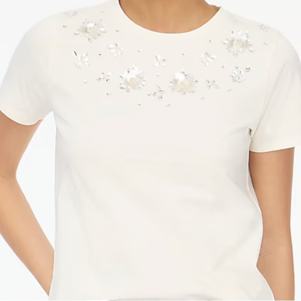 NWT Elegant J. Crew Factory White Embellished Women's T-shirt